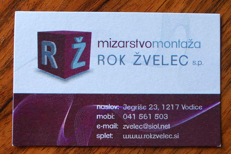 Oblikovanje vizitke Mizarstvo - montaža Rok Žvelec s.p.