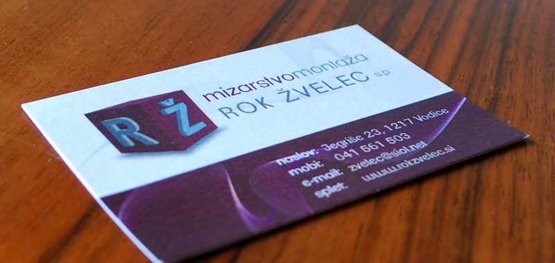 Oblikovanje vizitk Mizarstvo - montaža Rok Žvelec s.p.